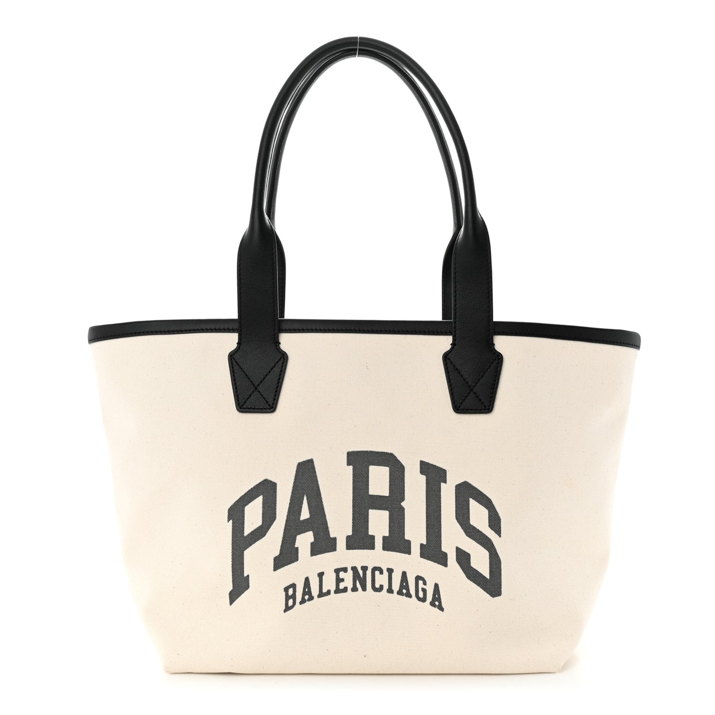 Cotton Canvas Calfskin Cities Paris Jumbo Small Tote Bag White