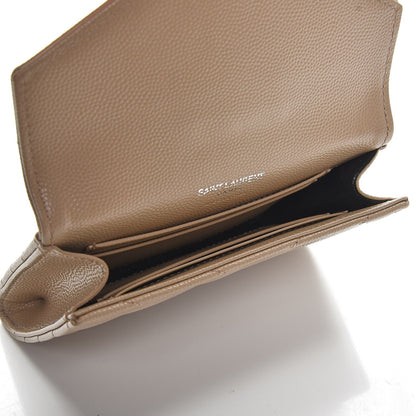 Saint Laurent Grain De Poudre Matelasse Chevron Small Monogram Envelope Wallet Dark Beige 5 of 8