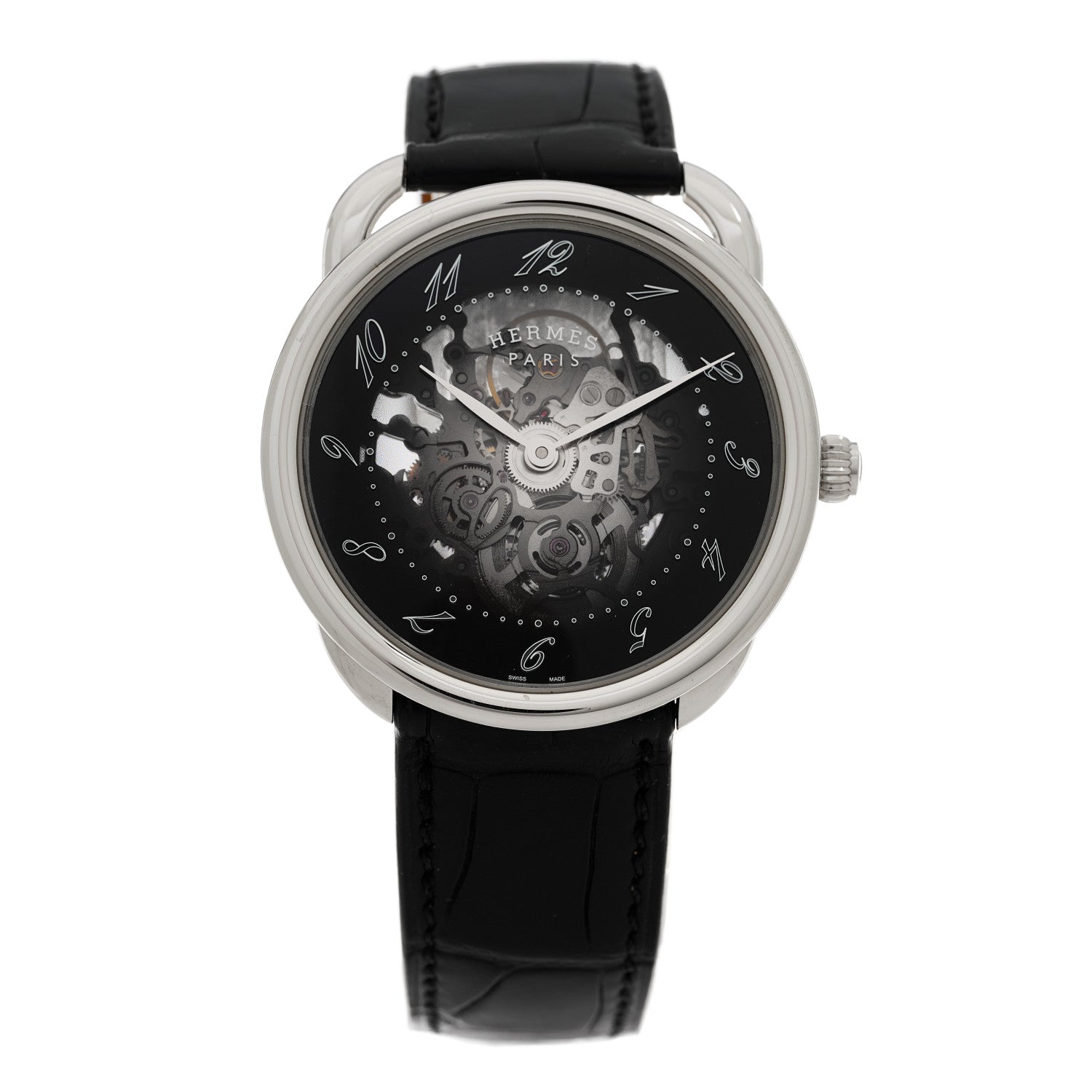 Hermes Stainless Steel Alligator 40mm Arceau Squelette Automatic Watch Noir 1 of 5