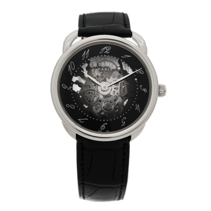 Hermes Stainless Steel Alligator 40mm Arceau Squelette Automatic Watch Noir 1 of 5