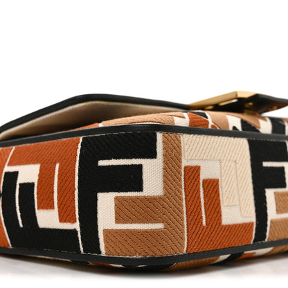 Fendi Canvas Vitello Seta FF Embroidered Baguette Brandy Black 9 of 10