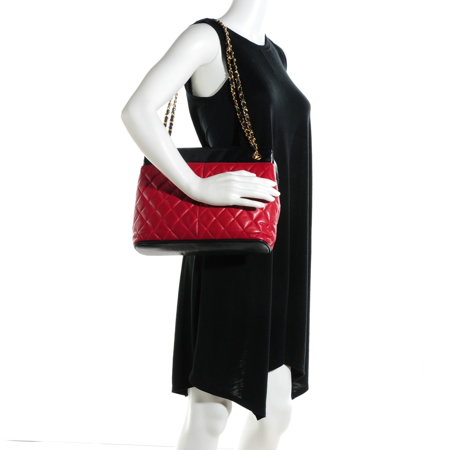 Lambskin Quilted Shoulder Bag Red Navy