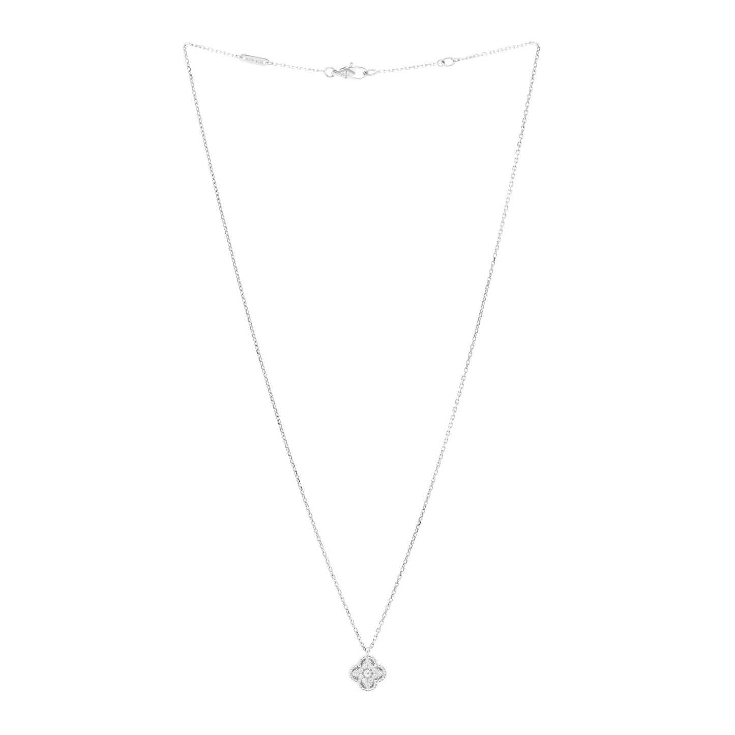 18K White Gold Diamond Sweet Alhambra Pendant Necklace