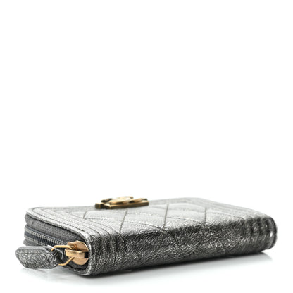 Chanel Cracked Metallic Calfskin Quilted Boy Zip Around Coin Purse Wallet Dark Silver 4 of 10