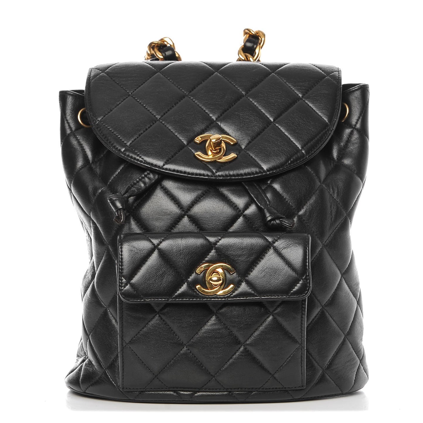 Lambskin Quilted Drawstring Backpack Black