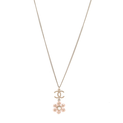 Chanel Enamel Pearl CC Flower Necklace Gold Pink 1 of 6