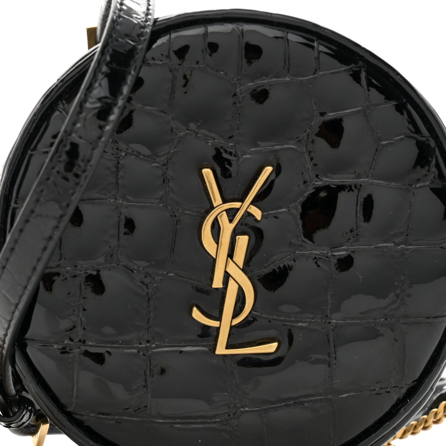 Patent Crocodile Embossed Round Belt Bag Black