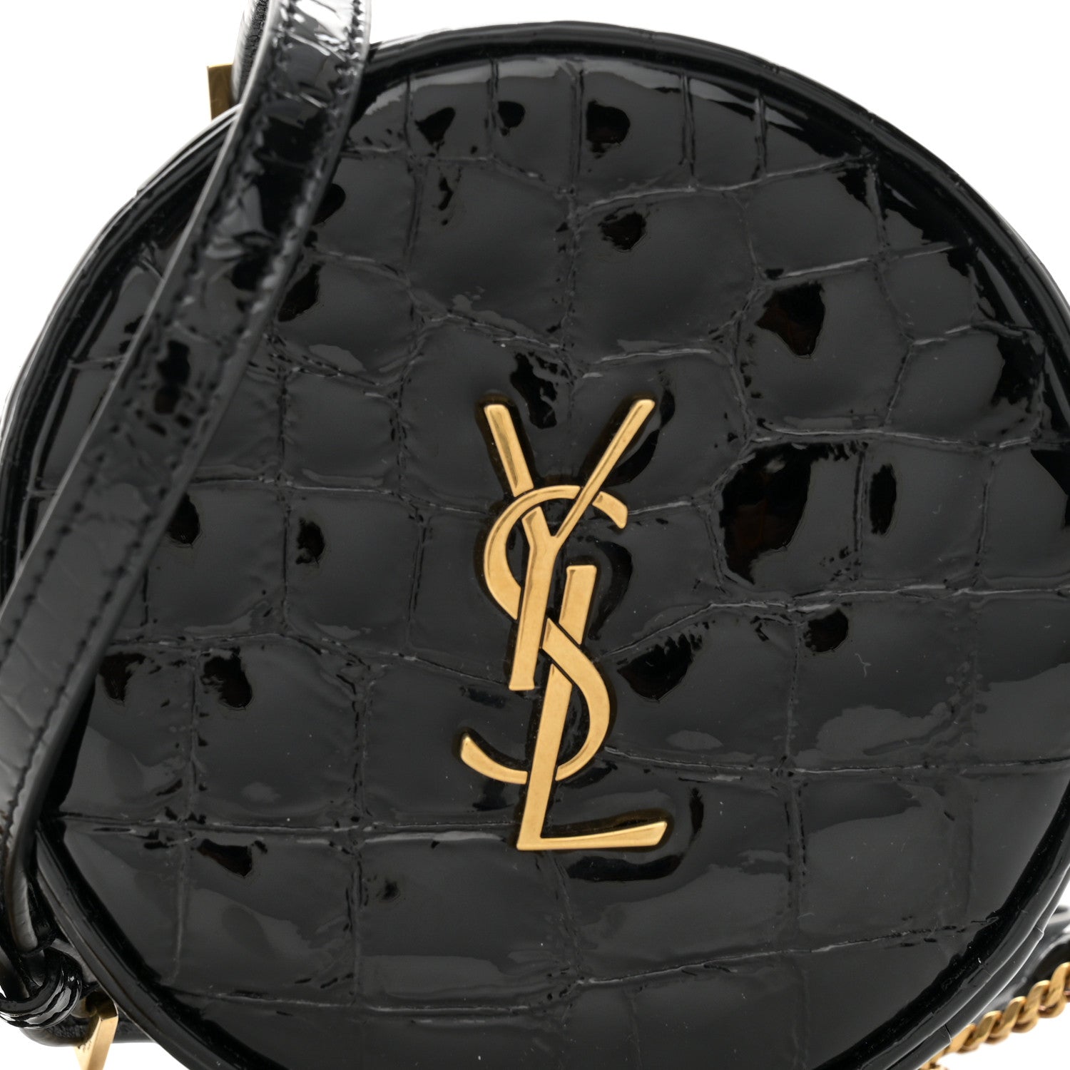 Saint Laurent Patent Crocodile Embossed Round Belt Bag Black 8 of 10