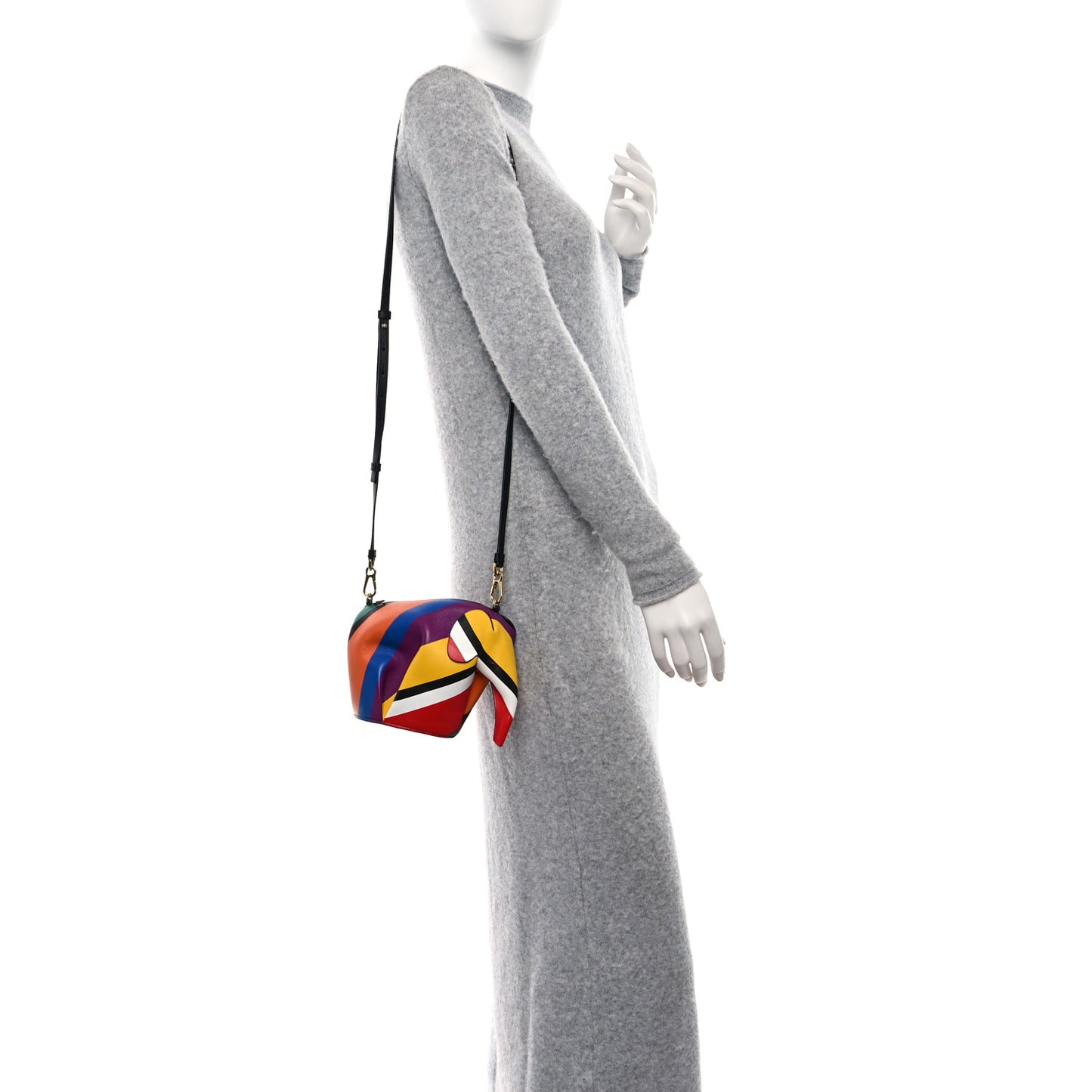 Calfskin Mini Striped Elephant Crossbody Bag Multicolor