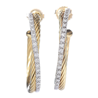 David Yurman 18K Yellow Gold Diamond Crossover Medium Hoop Earrings 1 of 4