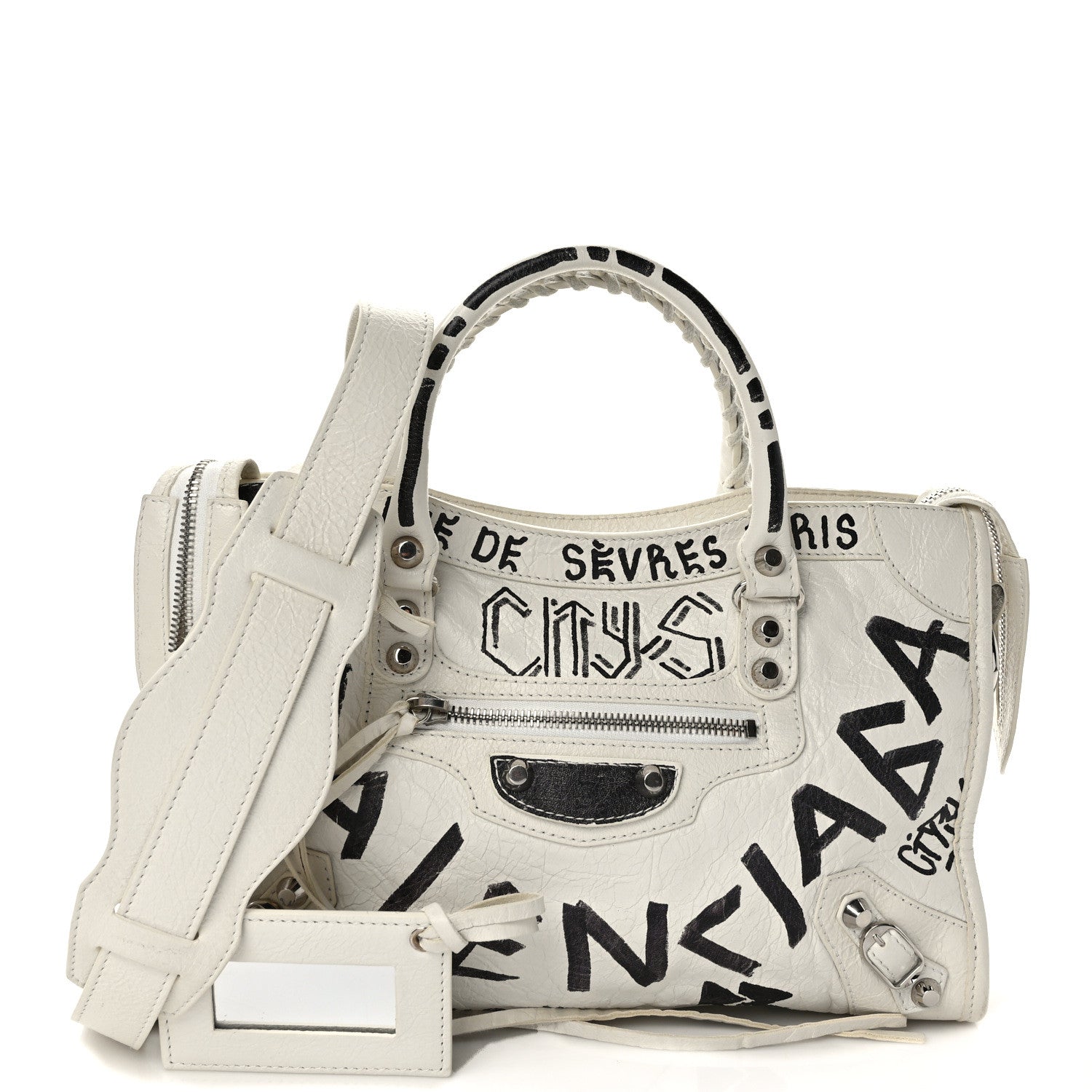 Balenciaga Agneau Graffiti All Over Classic Silver Hardware S City White Black 1 of 8