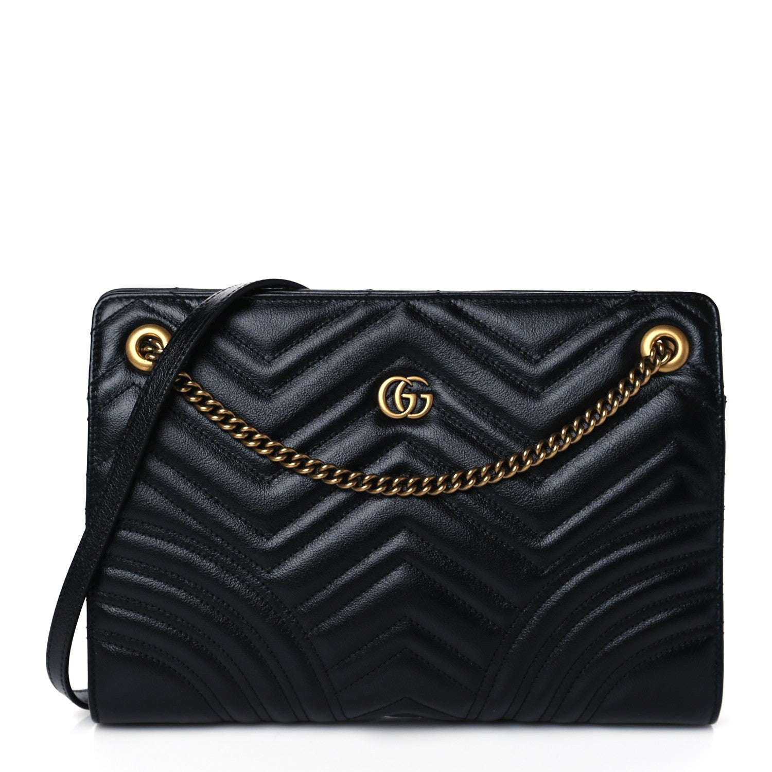 Gucci Azalea Calfskin Matelasse Heart Medium GG Marmont Slim Shoulder Bag Black 1 of 11