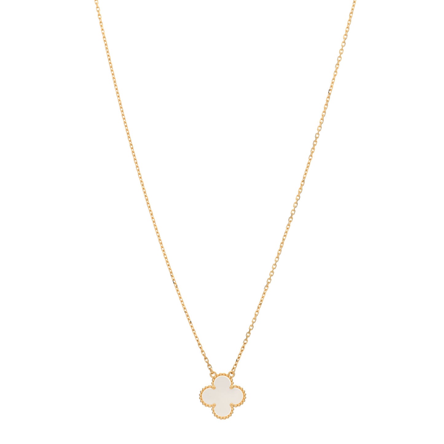 18K Yellow Gold Mother of Pearl Vintage Alhambra Pendant Necklace
