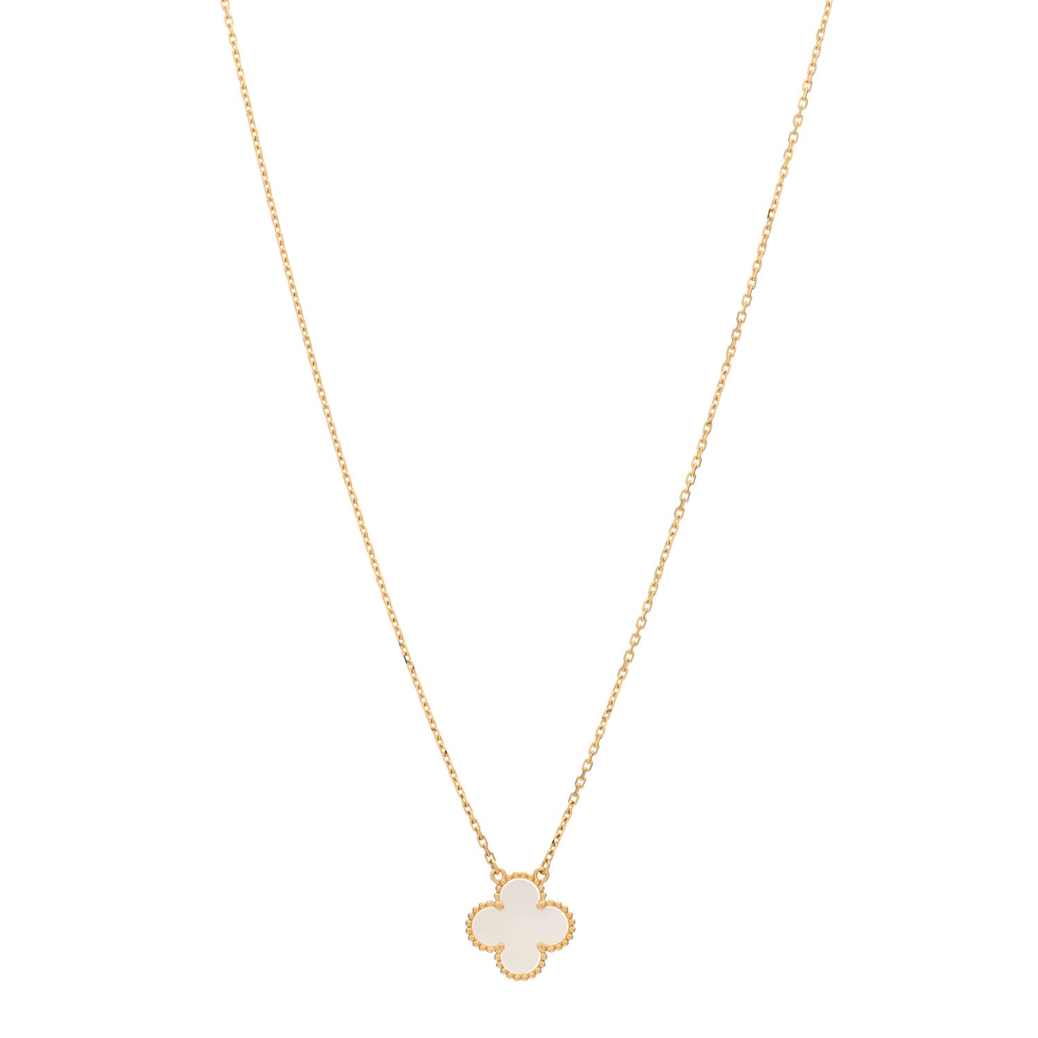Van Cleef & Arpels 18K Yellow Gold Mother of Pearl Vintage Alhambra Pendant Necklace 1 of 3