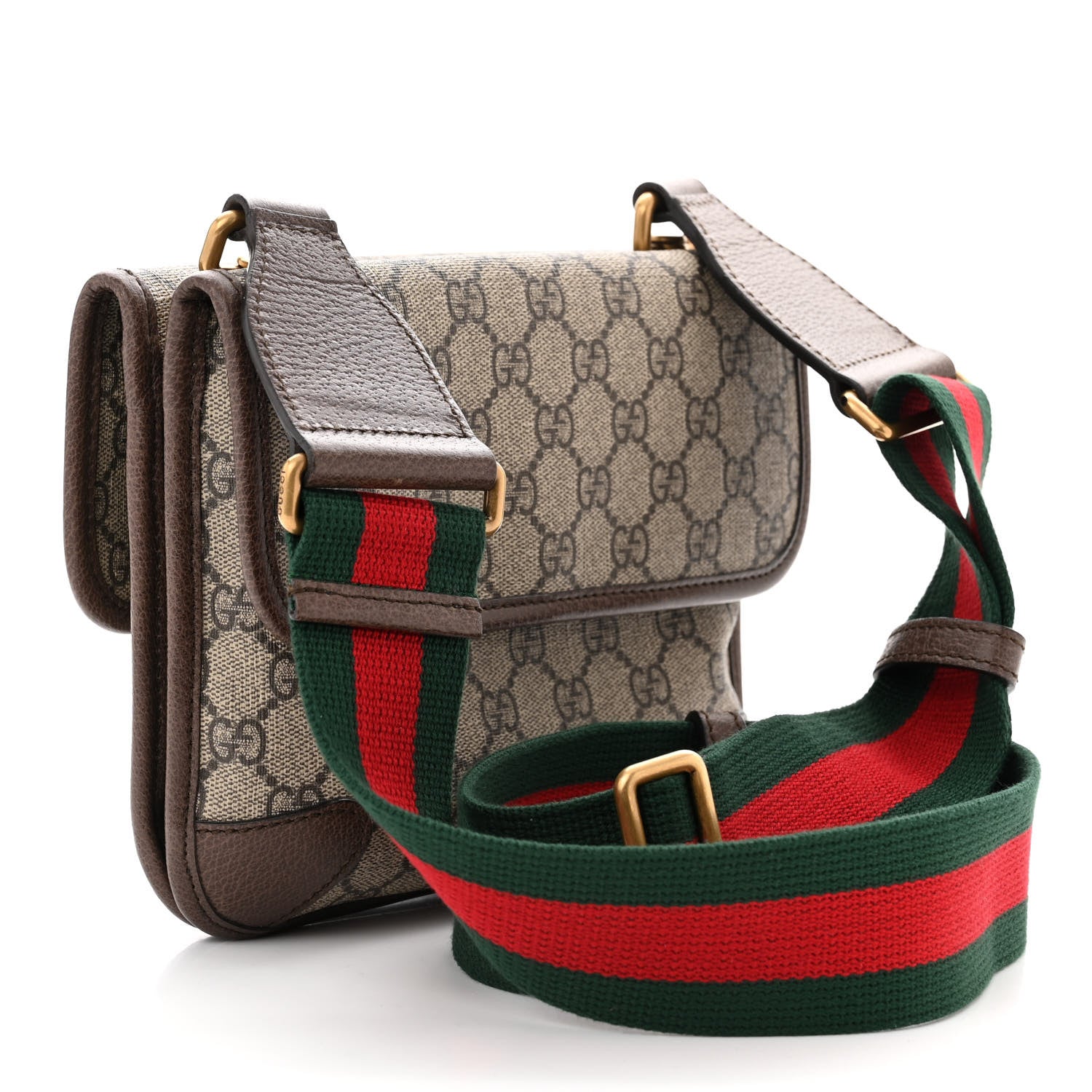 Gucci GG Supreme Monogram Web Small Neo Vintage Double Flap Messenger Bag Beige New Acero 2 of 9
