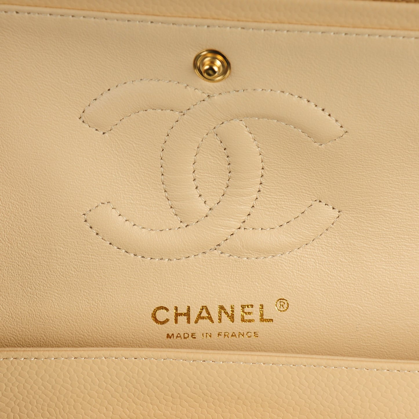 Caviar Quilted Medium Double Flap Beige Clair