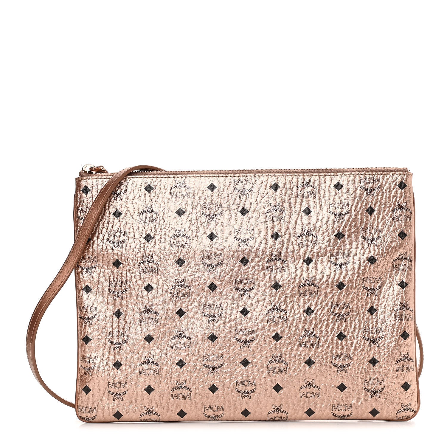 MCM Metallic Visetos Medium Crossbody Pouch Champagne 1 of 10