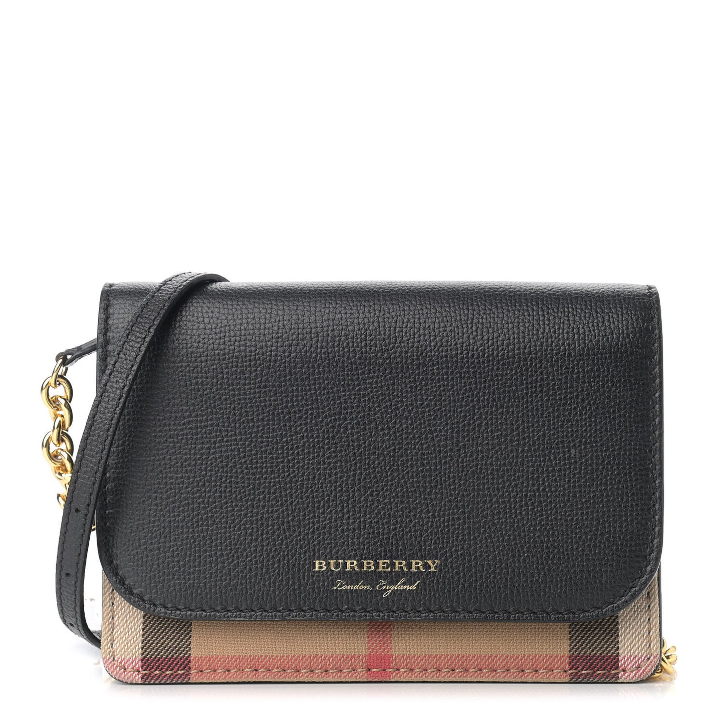 Derby Calfskin House Check Wallet On Chain Black