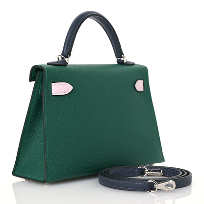 Hermes Epsom Tri-Color Mini Kelly Sellier 20 Vert Moyen Mauve Pale Ardoise 3 of 12