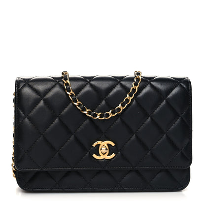 Chanel Lambskin Quilted Pearl Crush Wallet On Chain WOC Black 1 of 14