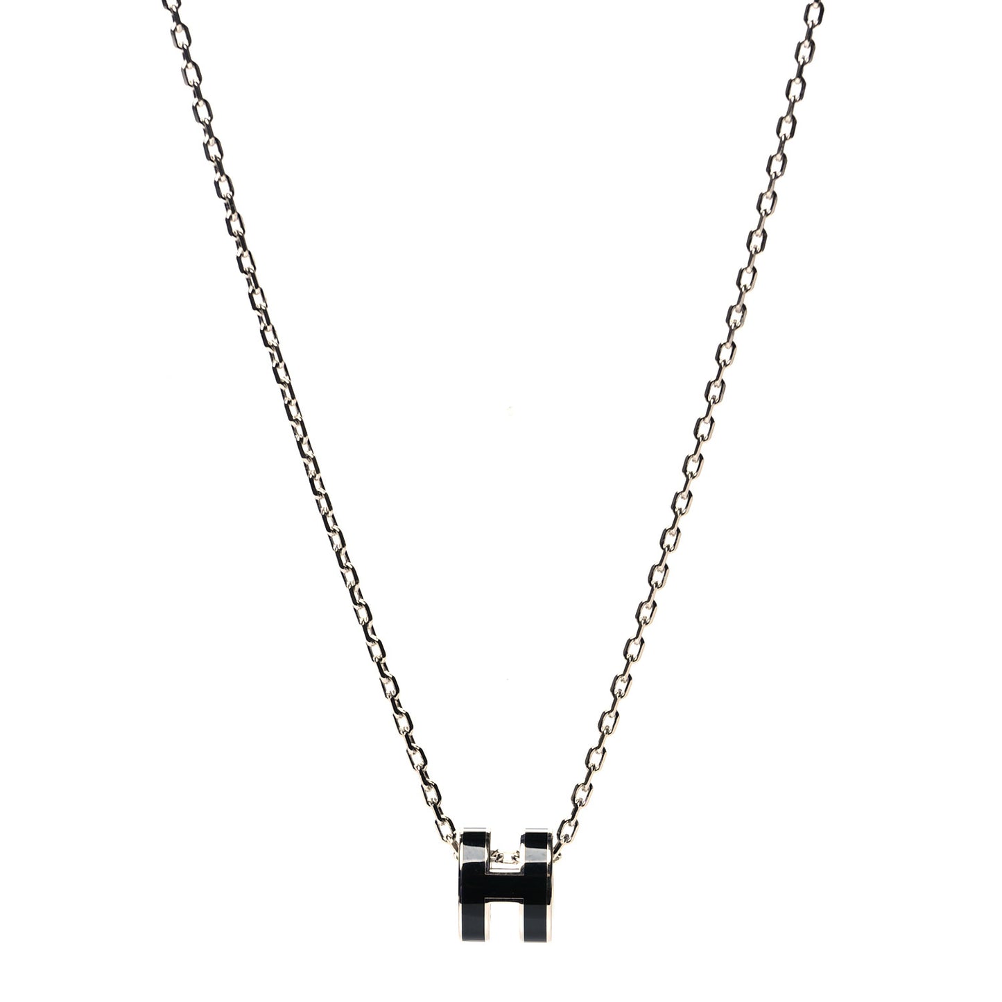 Lacquered Palladium Mini Pop H Pendant Necklace Black