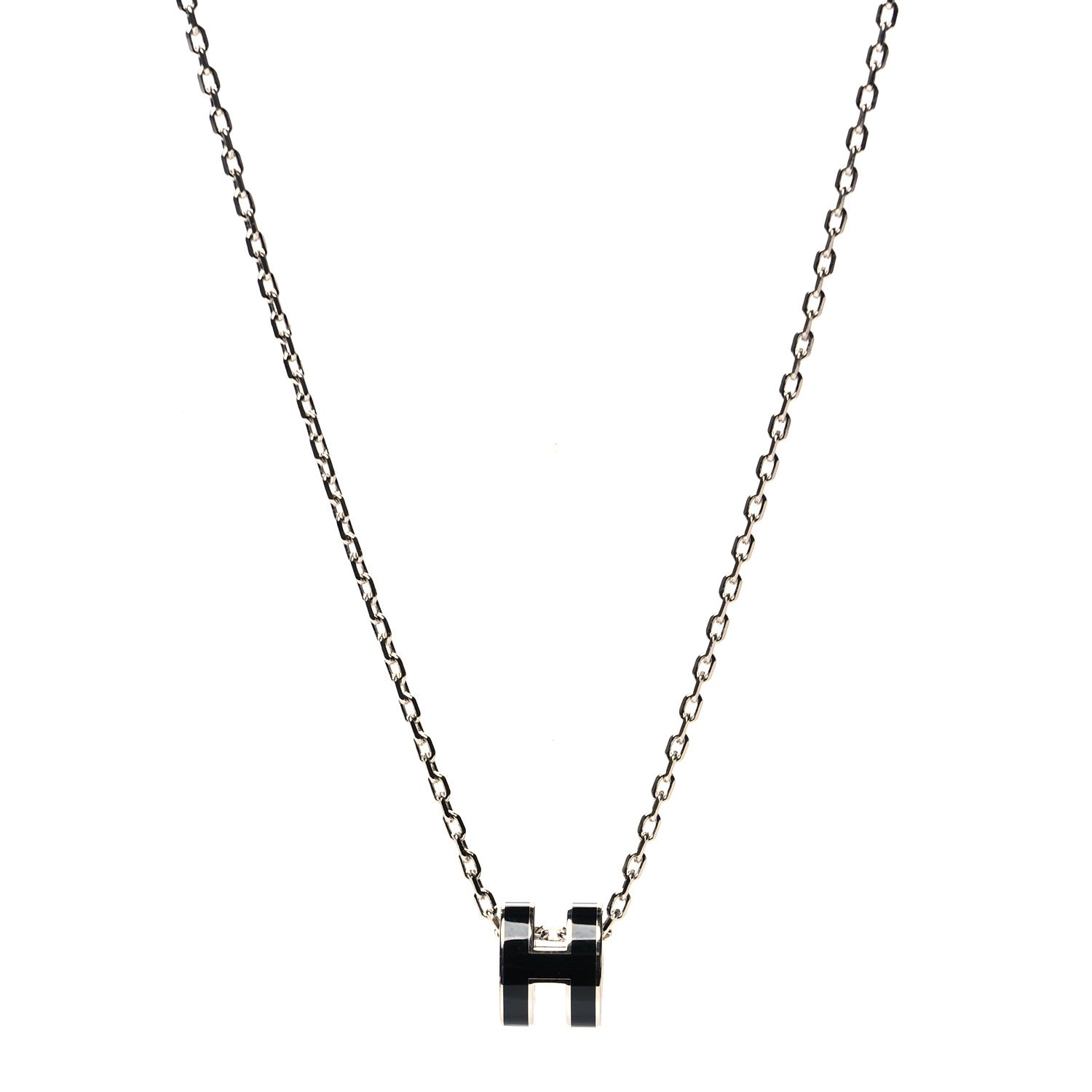 Hermes Lacquered Palladium Mini Pop H Pendant Necklace Black 1 of 4