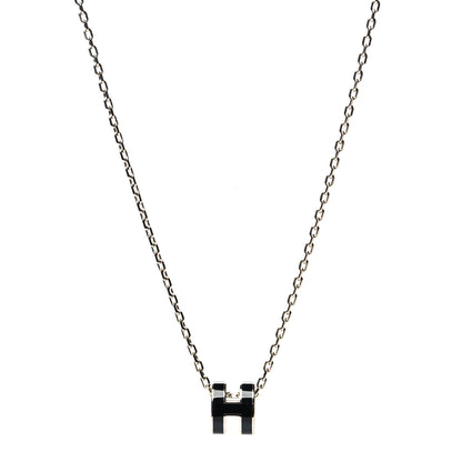 Hermes Lacquered Palladium Mini Pop H Pendant Necklace Black 1 of 4