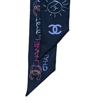 Chanel Silk Twill CC Logo Slim Bandeau Scarf Navy Blue Multicolor 3 of 3