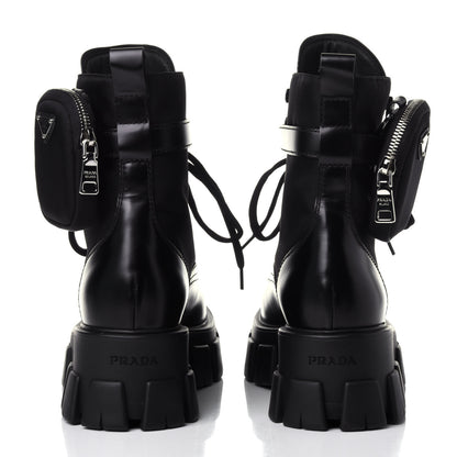 Prada Spazzolato Rois Nylon Metal Triangle Logo Monolith Pouch Pocket 55mm Boots 40 Black 5 of 11