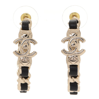 Chanel Metal Lambskin Quilted CC Turnlock Chain Hoop Earrings Gold Black 1 of 5