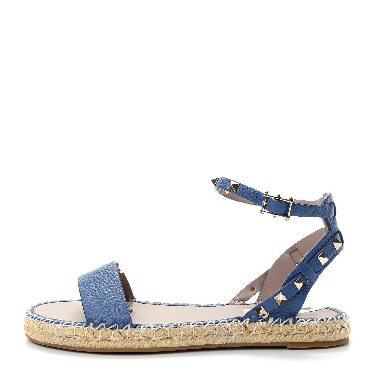 Valentino Garavani Grained Calfskin Rockstud Ankle Strap Espadrille Flat Sandals 40 Baltique 1 of 10