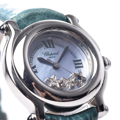 Chopard Stainless Steel Alligator Diamond Blue Sapphire Blue Mother of Pearl 26mm Happy Sport Star Quartz Watch 9 of 9