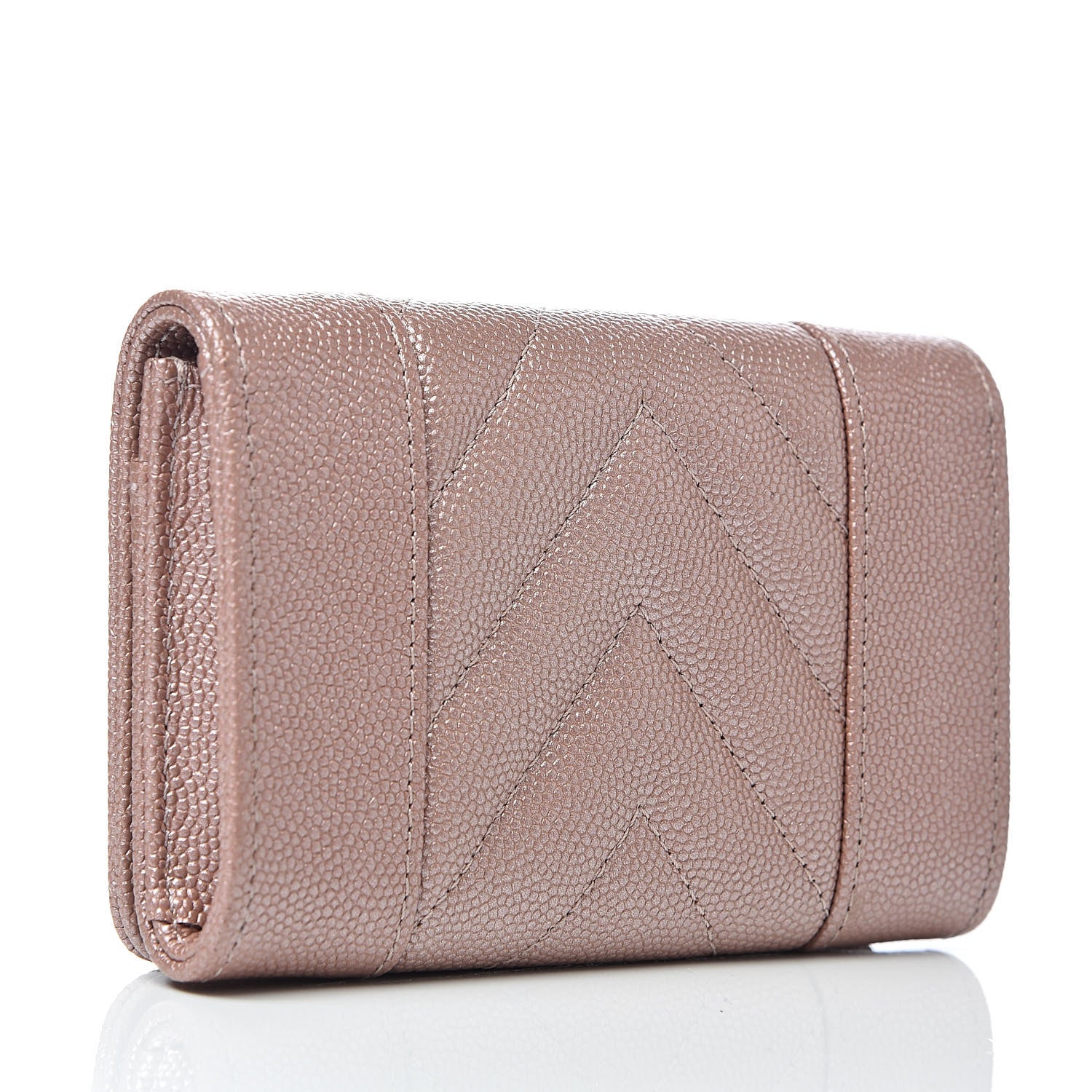 Chanel Metallic Caviar Chevron Quilted Vintage Mademoiselle Flap Card Holder Pink 3 of 9