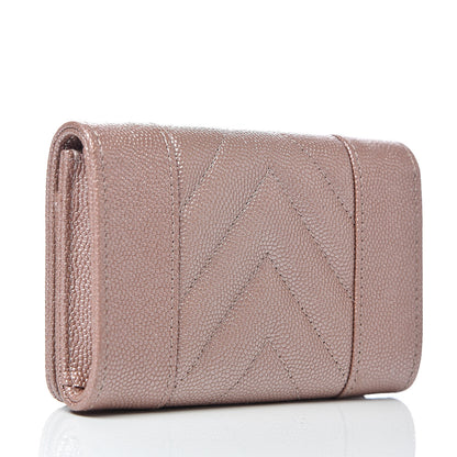 Chanel Metallic Caviar Chevron Quilted Vintage Mademoiselle Flap Card Holder Pink 3 of 9