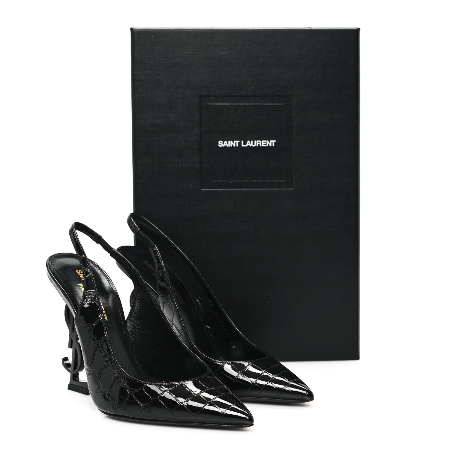 Saint Laurent Patent Opyum Crocodile Embossed Slingback Pumps 36 Black 10 of 10