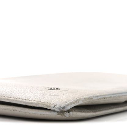 Chanel Metallic Goatskin Camellia Embossed Yen Wallet Silver 8 of 9