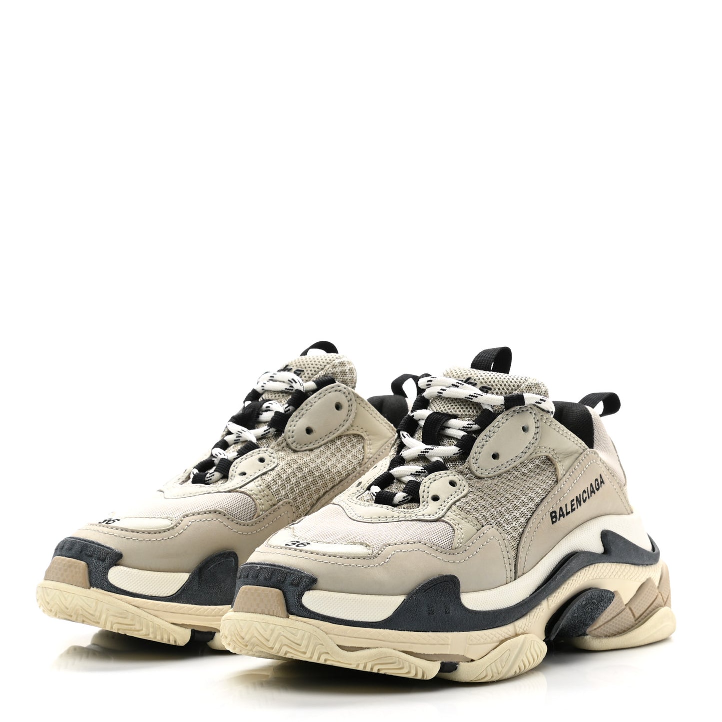 Fabric Mesh Womens Triple S Sneakers 36 Beige Black