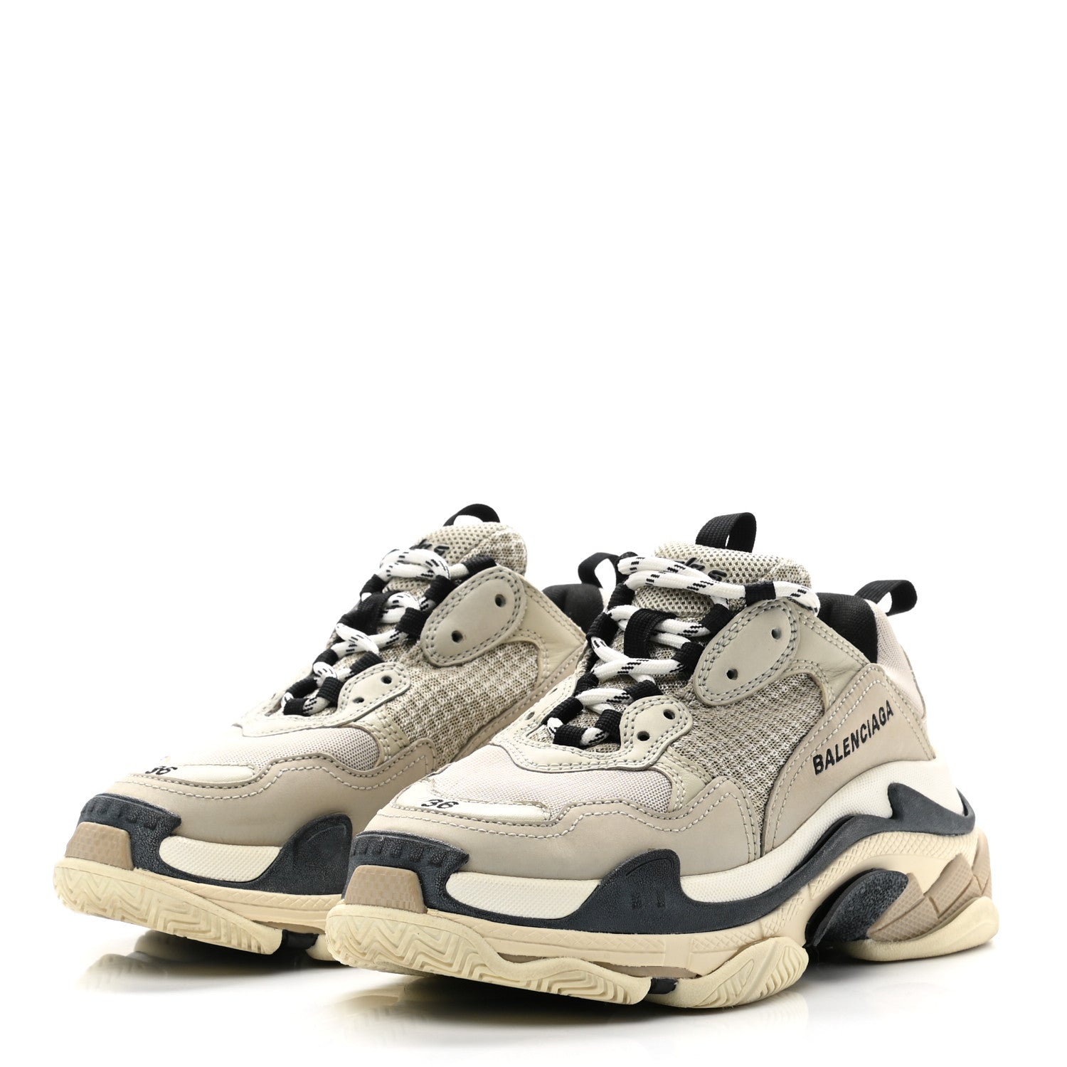 Balenciaga Fabric Mesh Womens Triple S Sneakers 36 Beige Black 3 of 9