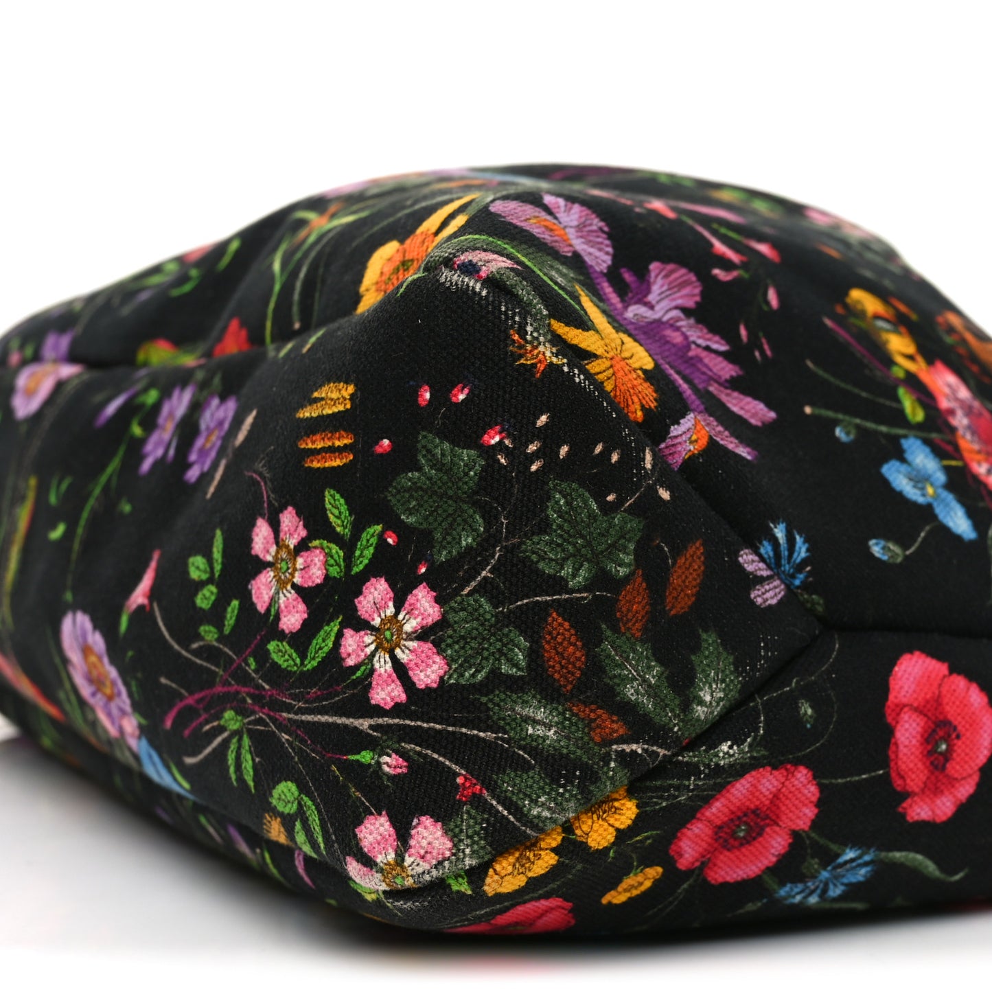 Canvas Flora Floral Large Horsebit Chain Hobo Black