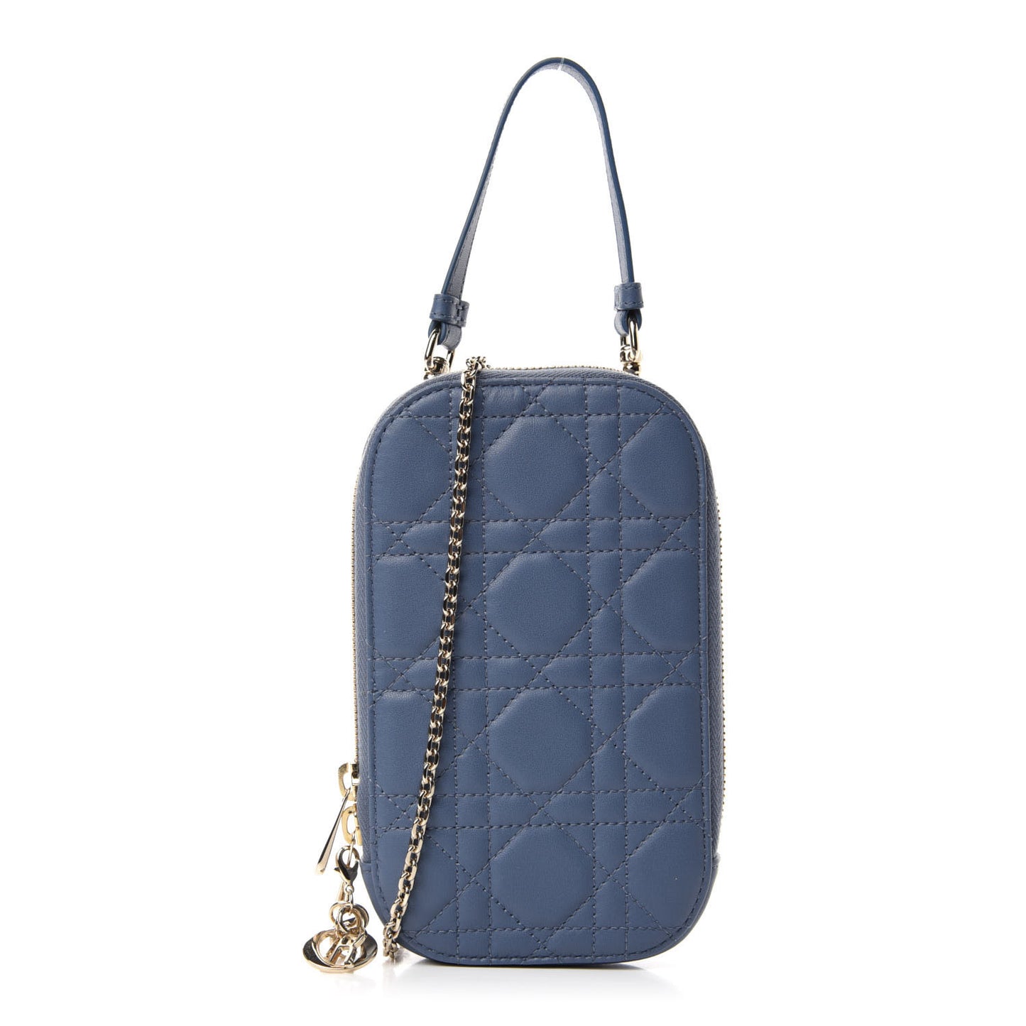 Lambskin Cannage Lady Dior Phone Holder Denim Blue