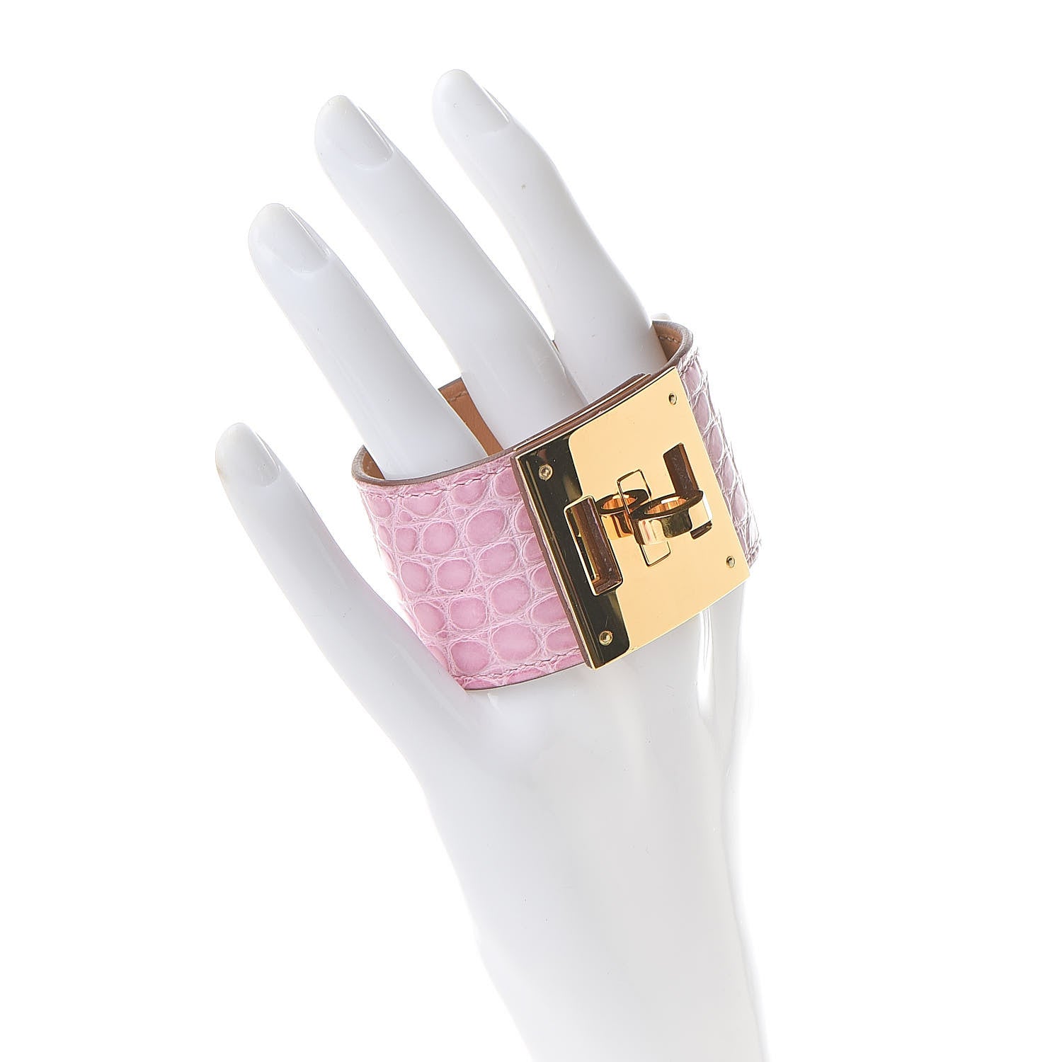 Hermes Matte Alligator Kelly Dog Bracelet T2 5P Pink 2 of 7