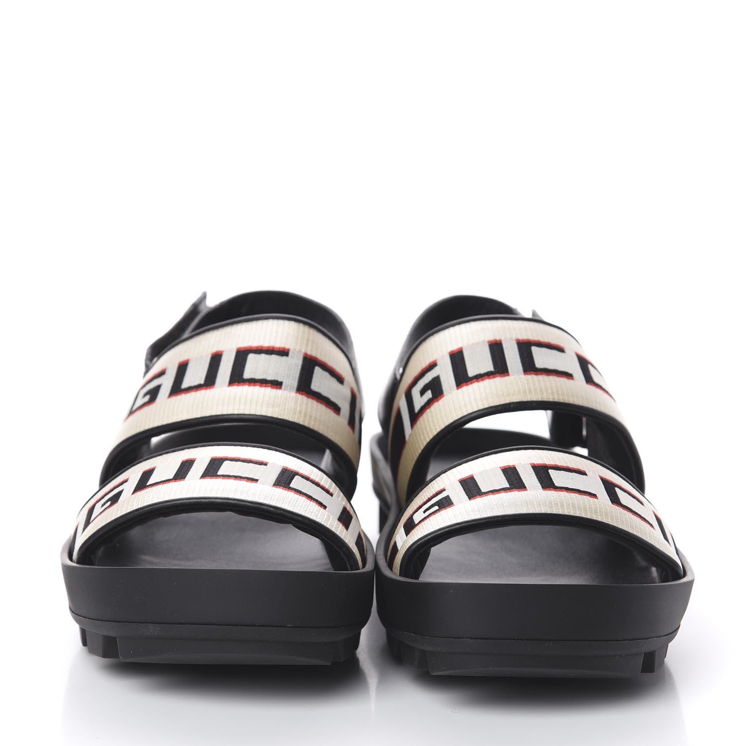 Gucci Nylon Cirano Lux Stripe Mens Cleat Sole Slingback Sandals 7 Ecru Poppy Black 2 of 7