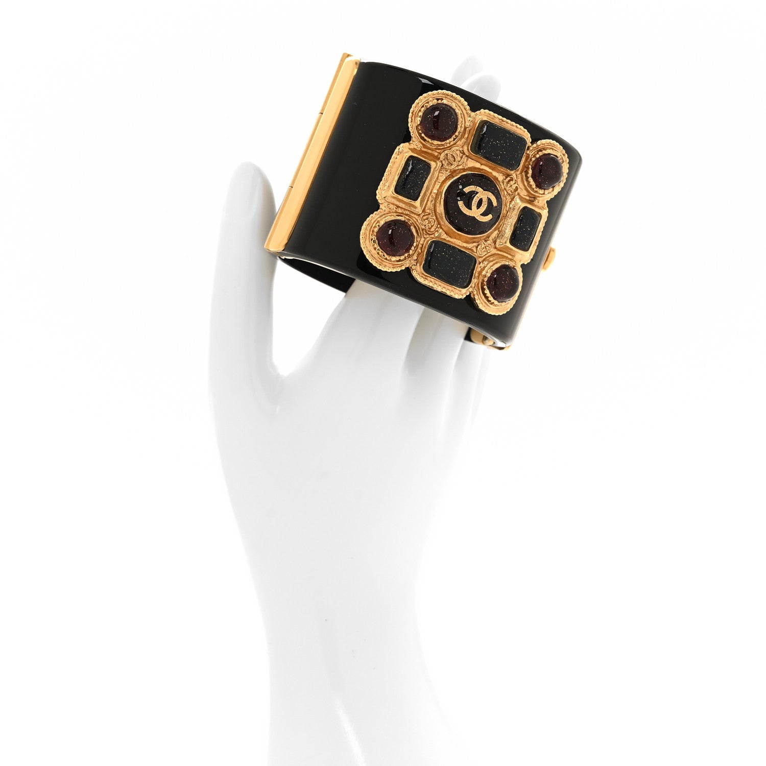 Chanel Resin Glitter Gripoix CC Wide Cuff Black 2 of 5