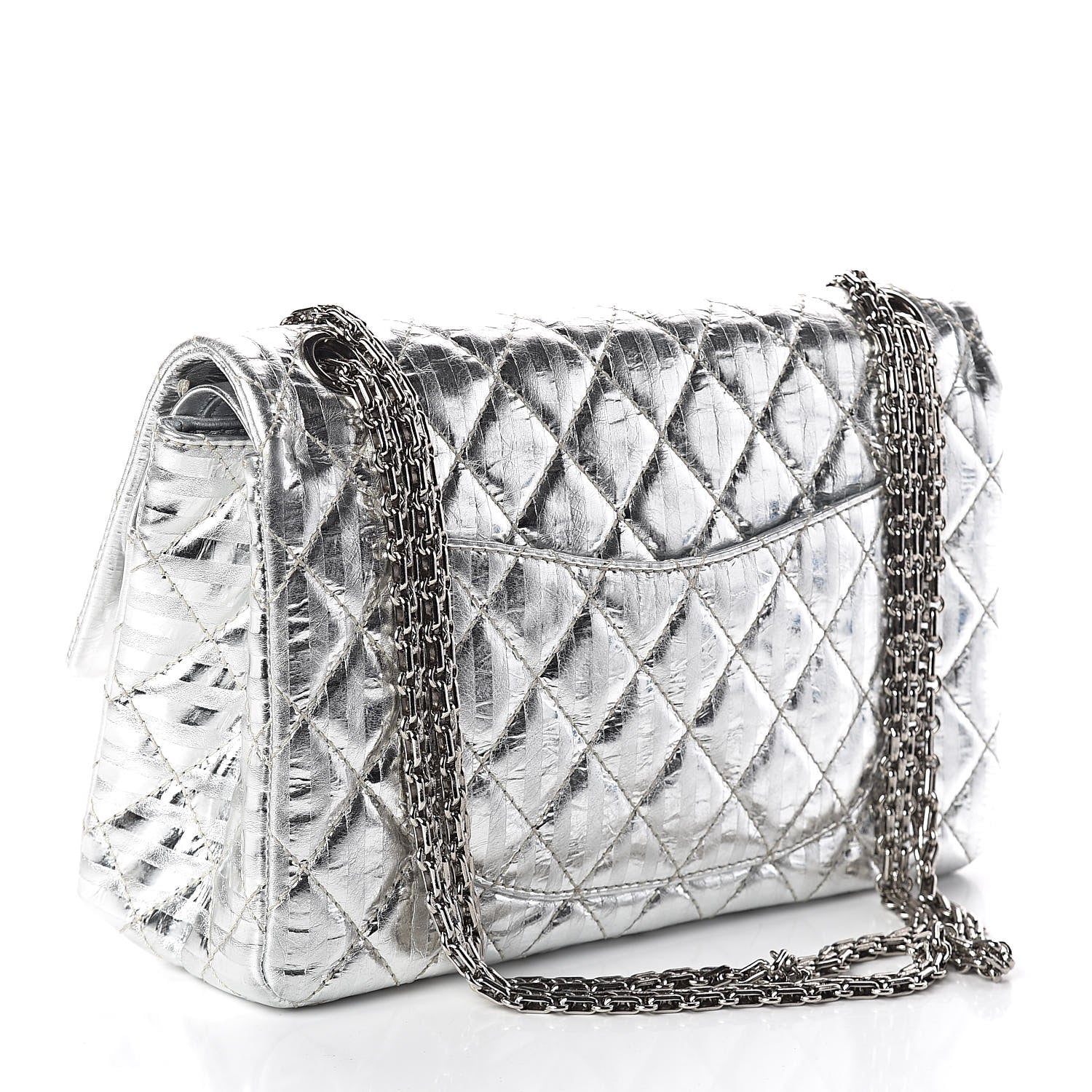 Chanel Metallic Striped Calfskin 2.55 Reissue 226 Flap Silver 3 of 10