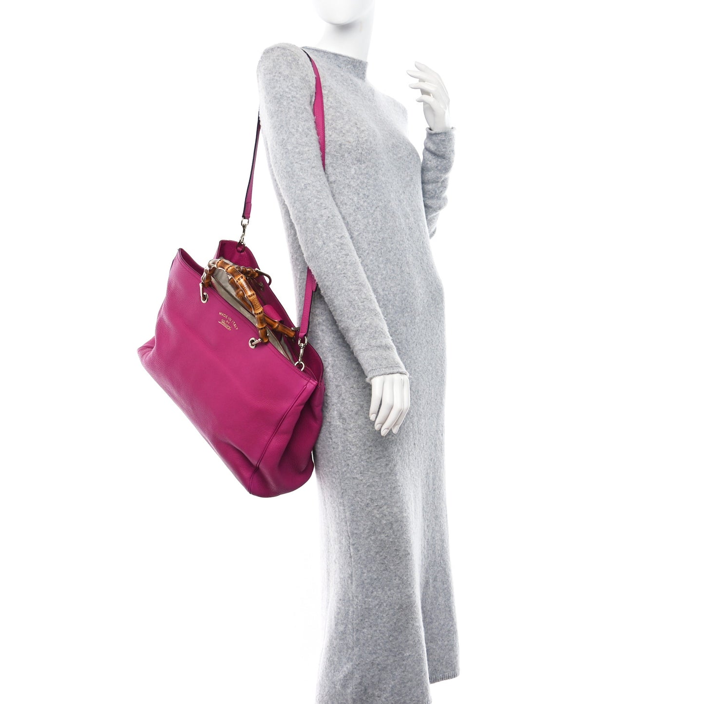 Pebbled Calfskin Large Bamboo Shopper Tote Bright Bougainvillea