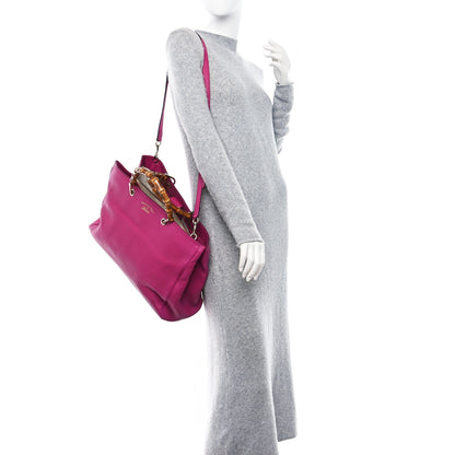 Gucci Pebbled Calfskin Large Bamboo Shopper Tote Bright Bougainvillea 2 of 10
