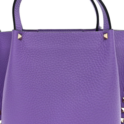 Valentino Garavani Pebbled Calfskin Small Rockstud Crossbody Tote Purple 7 of 9