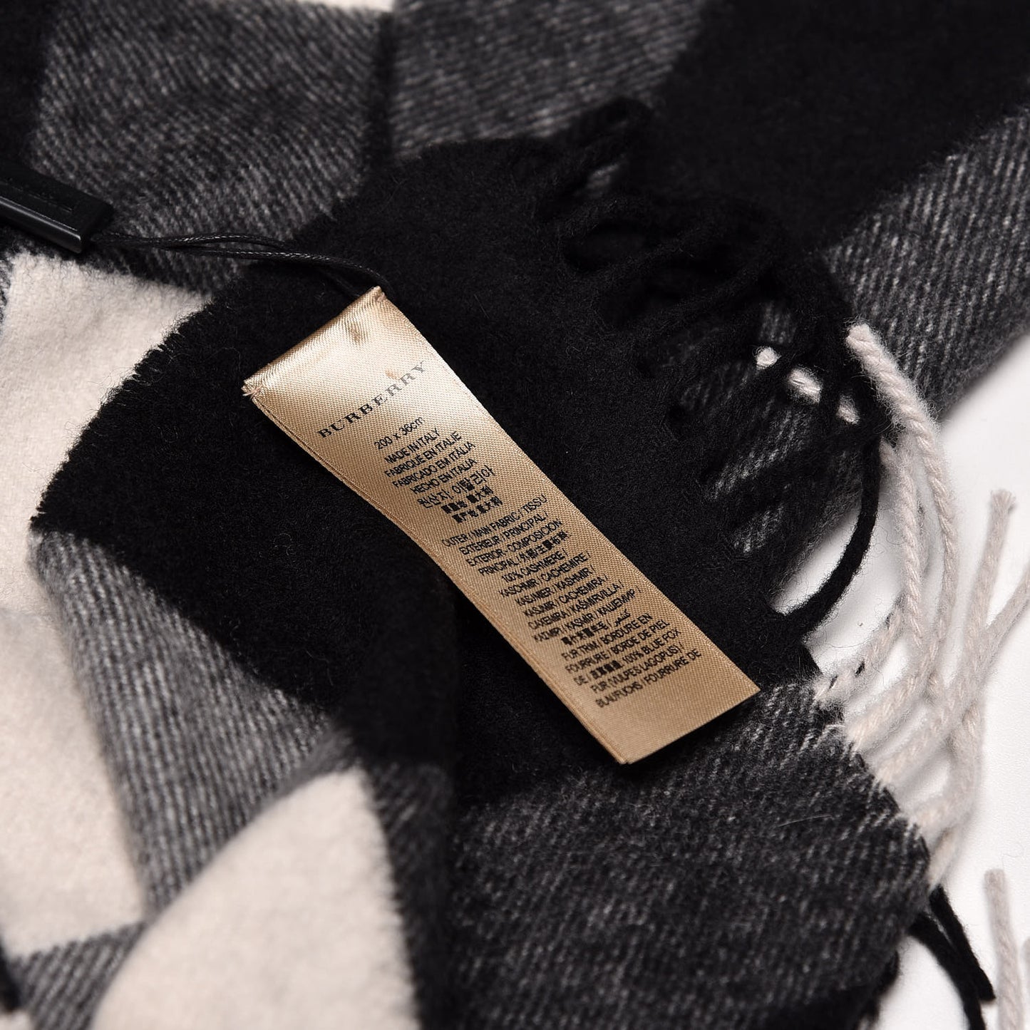 Fox Cashmere Half Mega Check Fringe Scarf Black