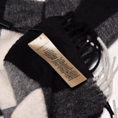 Burberry Fox Cashmere Half Mega Check Fringe Scarf Black 4 of 4