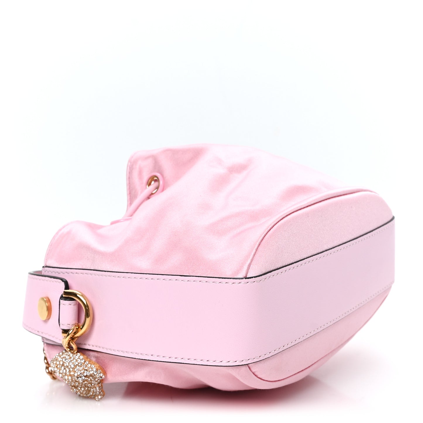Satin Medusa Drawstring Bucket Bag Pink